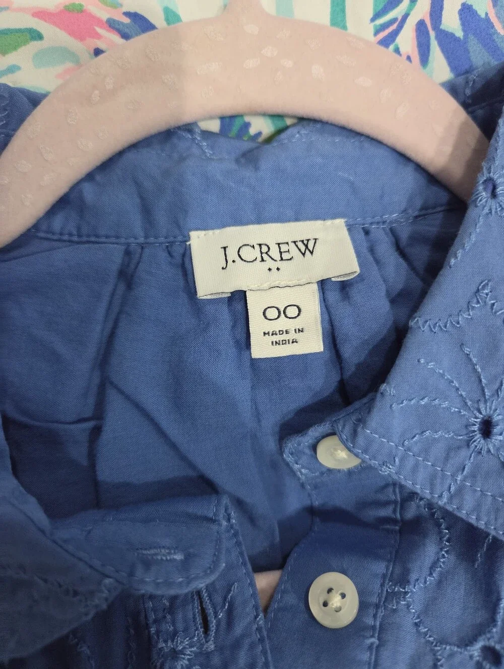 J Crew Blue Eyelet L/S Dress Sz 00